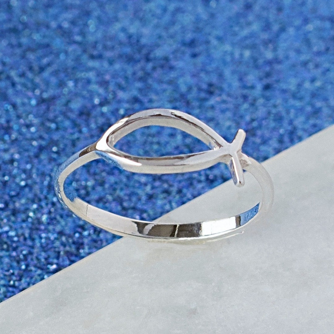 Ichthys Fish Ring, Christian Sterling Silver Ring, Ichthus Band Ring ...