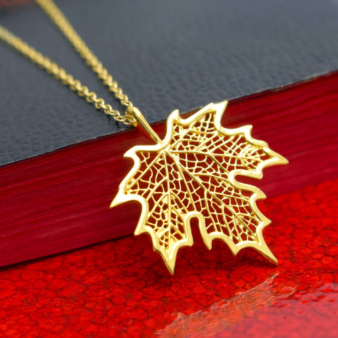 Gold Maple Leaf Necklace, 24k Gold Vermeil Style Leaf Pendant