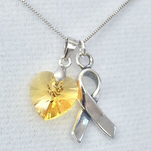 Bladder Cancer, Bone Cancer, Sarcoma, Spina Bifida, Endometriosis, or Support Our Troops Sterling Silver and Yellow Heart Awareness Necklace image 2