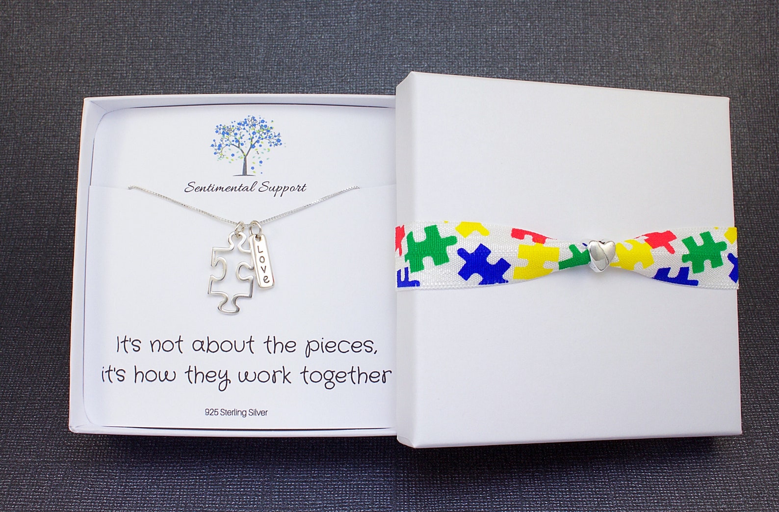 Autism Puzzle Piece and Inspirational Word Charm Sterling Silver ...