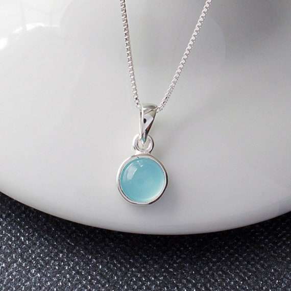 Aqua Blue Chalcedony Sterling Silver Necklace, Aqua