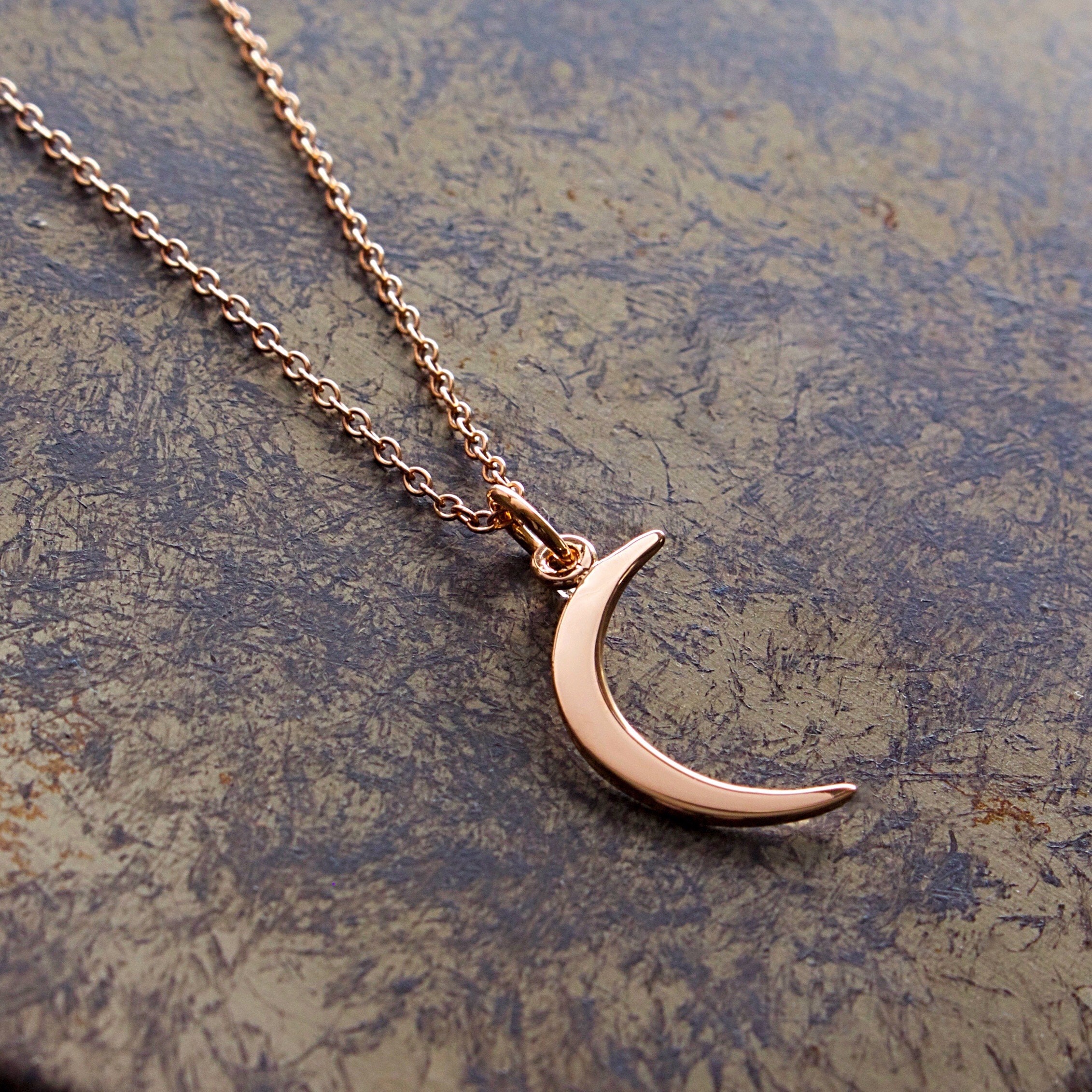 Cute Rose Gold Necklace - Moon Charm Necklace - Layered Necklace