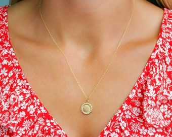 Sunflower Necklace, Bronze Sunflower, Gold Filled Chain, Flower Necklace, Botanical Jewelry, Mother's Day Necklace, Wedding Gift, FREE SHIP
