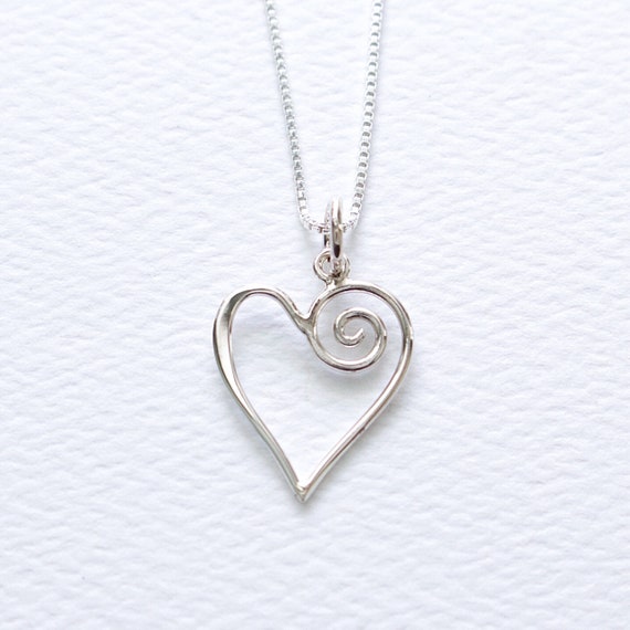 Sterling Silver Swirl Heart Necklace, FREE SHIPPING, Swirly Heart