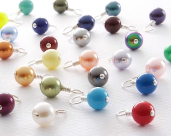 Swarovski Pearl Charm Add On, 925 Sterling Silver Wrapped Pearl Dangle, Swarovski Crystal Pearl Dangle, 6 mm Diameter