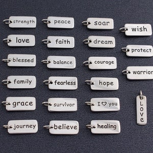 Enough, Faith, Family, Fearless, Forever, Scripture Charm Bracelet Brave / Word Charm Only