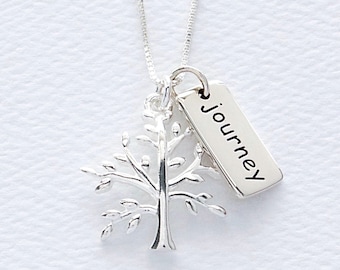 Tree Of Life Journey Word Charm Sterling Silver Necklace, FREE SHIPPING, Symbolic Family Tree Gift Sister Mom, Tree O Life Journey Life Gift