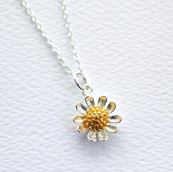 Sterling Silver Sunflower, Delicate Petite Flower Charm With 22k Gold Plating, Gift for Sister, Daughter, Bridesmaid, Valentine, Mothers Day