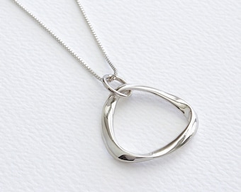 Mobius Circle Sterling Silver Necklace, Infinity Loop Pendant Jewelry, FREE SHIPPING, Silver Twist Loop Pendant, Love Knot Mobius Necklace