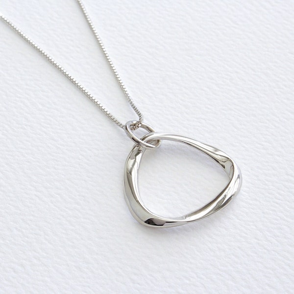 Mobius Circle Sterling Silver Necklace, Infinity Loop Pendant Jewelry, FREE SHIPPING, Silver Twist Loop Pendant, Love Knot Mobius Necklace