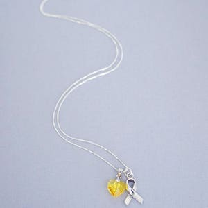 Bladder Cancer, Bone Cancer, Sarcoma, Spina Bifida, Endometriosis, or Support Our Troops Sterling Silver and Yellow Heart Awareness Necklace image 3