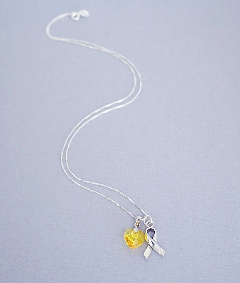 Bladder Cancer, Bone Cancer, Sarcoma, Spina Bifida, Endometriosis, or Support Our Troops Sterling Silver and Yellow Heart Awareness Necklace image 3