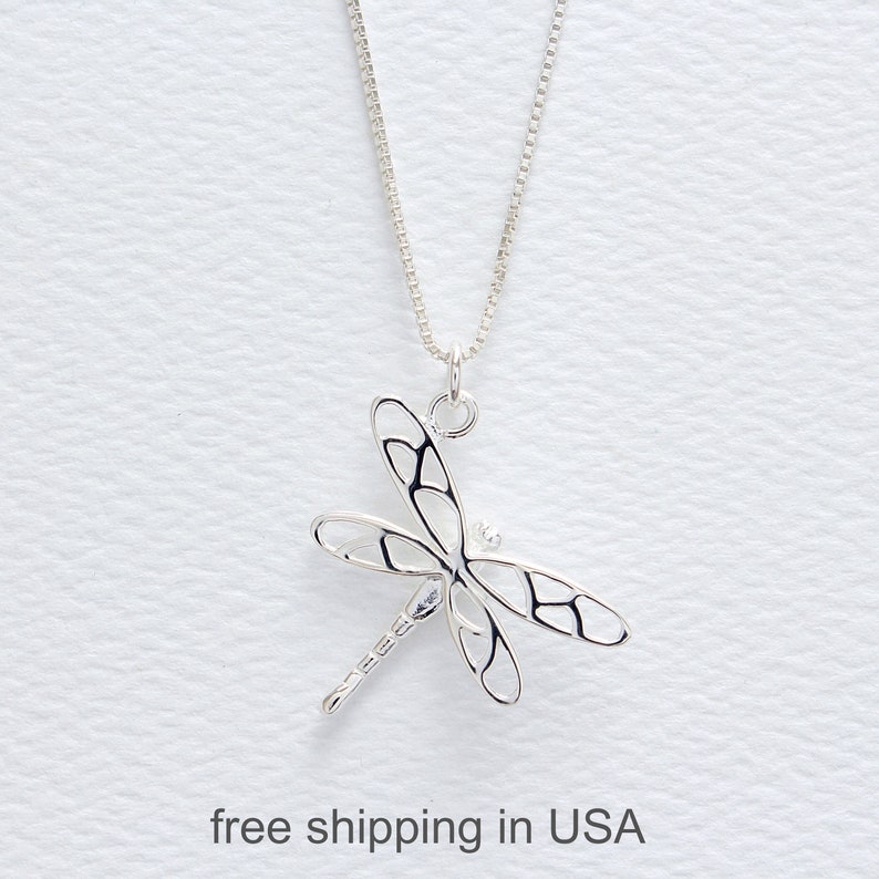 Dragonfly Sterling Silver Necklace FREE SHIPPING Mothers - Etsy