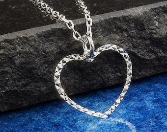 Collier en argent sterling coeur ouvert, bijoux coeur, pendentif coeur taille diamant, coeur d'anniversaire pour la Saint-Valentin, fête des mères, livraison gratuite