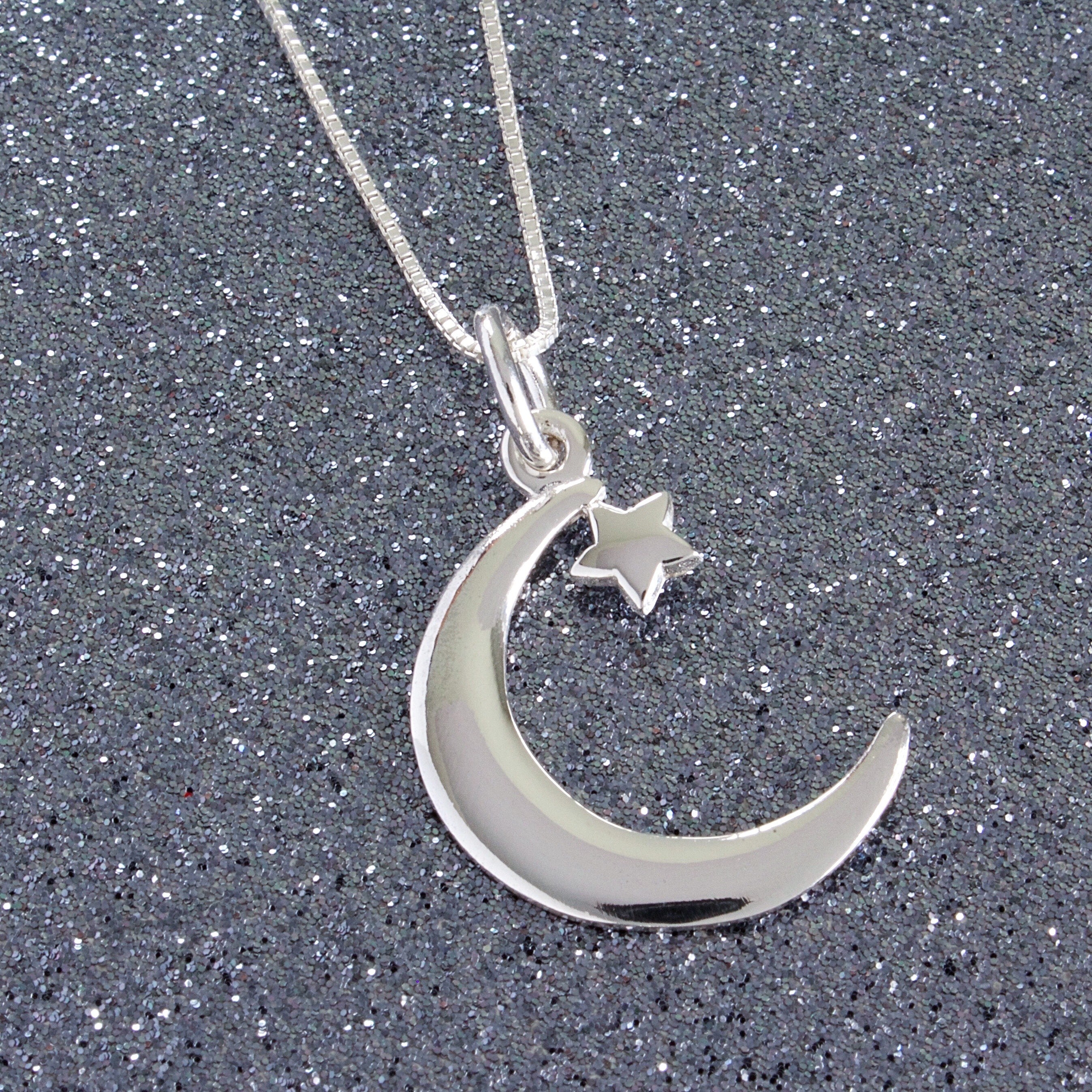 Sterling silver crescent shop moon and star necklace