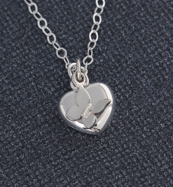 Collana Donna Con Ciondolo Farfalla E Cuore In Argento Sterling 925 - Catenina Inclusa - Gioiello Con Pietra Portafortuna