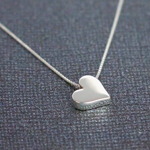 Sterling Silver Heart Bead Necklace, Simple Floating Heart Charm, Minimal Heart Jewelry, Valentine's Love Gift, Mother's Day, Birthday Gift image 2