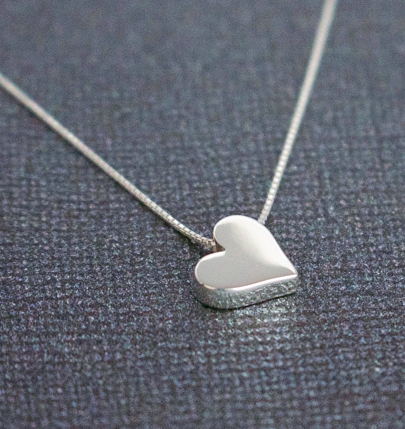 Sterling Silver Heart Bead Necklace, Simple Floating Heart Charm, Minimal Heart Jewelry, Valentine's Love Gift, Mother's Day, Birthday Gift image 2