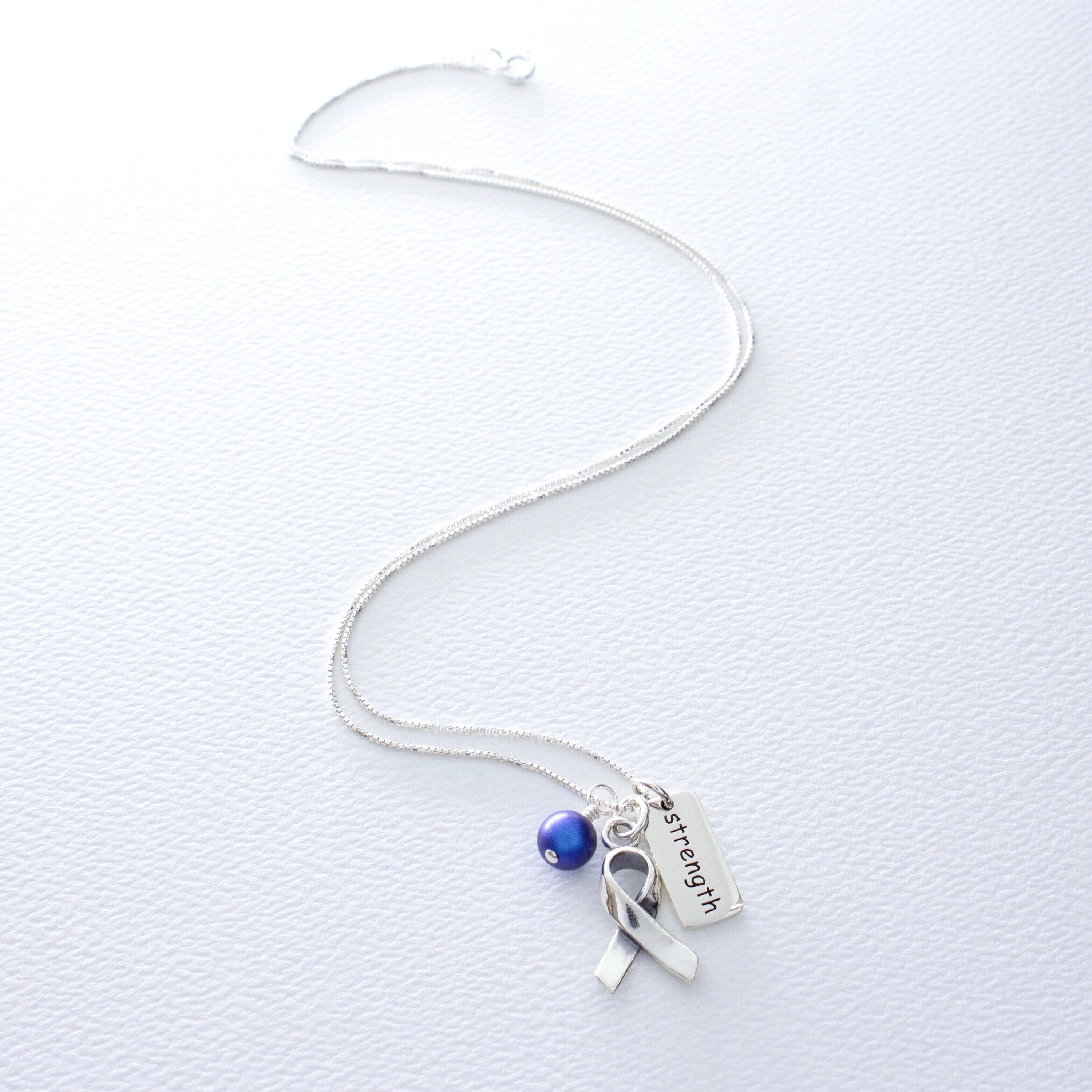 Colon Colorectal Cancer Blue Sterling Silver Awareness Necklace, FREE ...