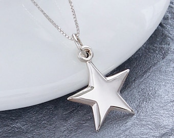 Sterling Silver Star Necklace, Celestial Jewelry, High Polished 925 Silver Star Pendant, Lucky Star Birthday Necklace, FREE SHIPPING