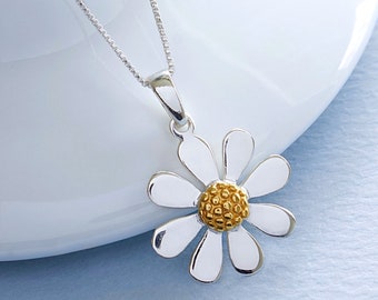 Sterling Silver Daisy Necklace, Flower Necklace, Wildflower Botanical Jewelry, Floral Bloom Necklace, Mothers Flower Necklace, FREE SHIPPING