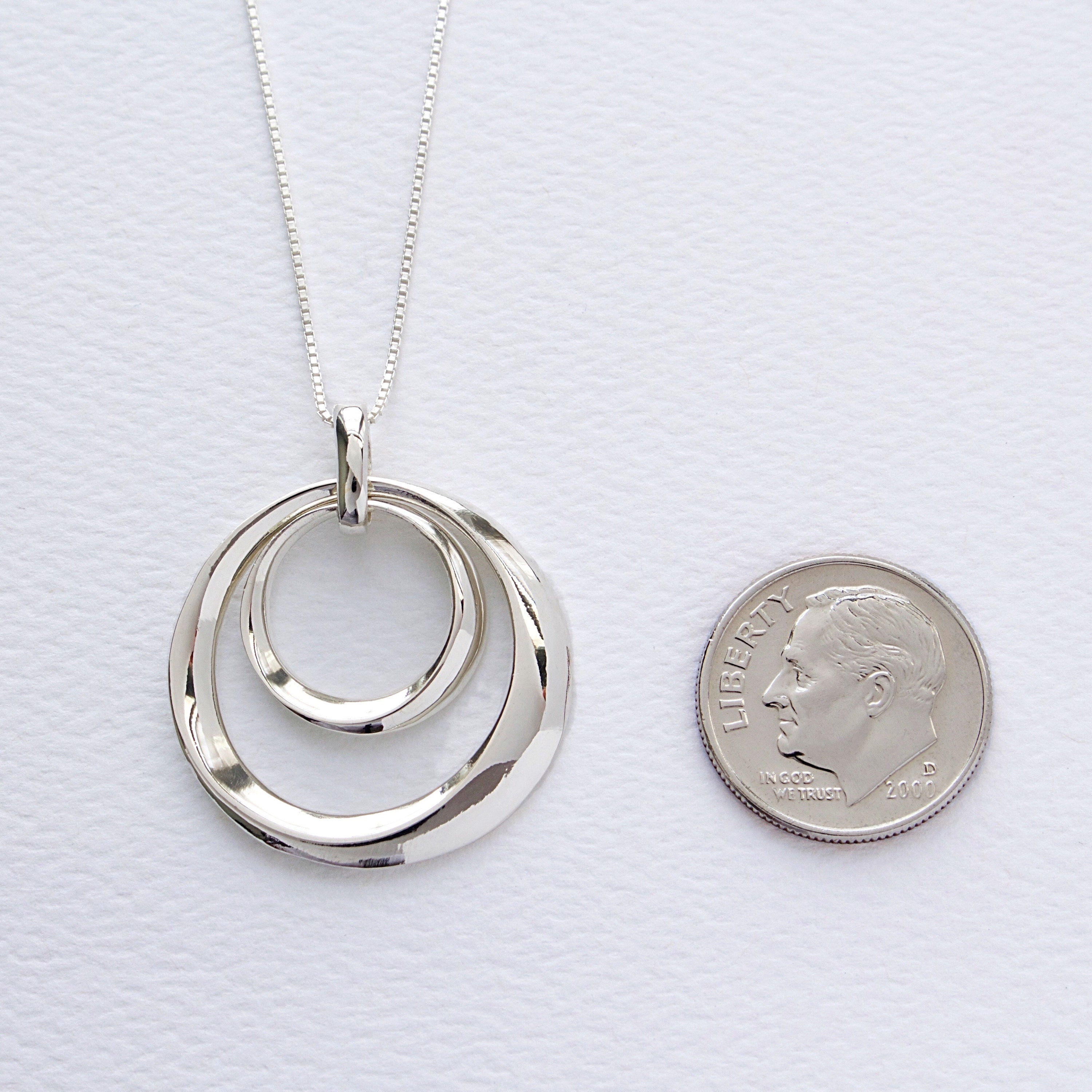 Double Circles Sterling Silver Necklace, Silver Round