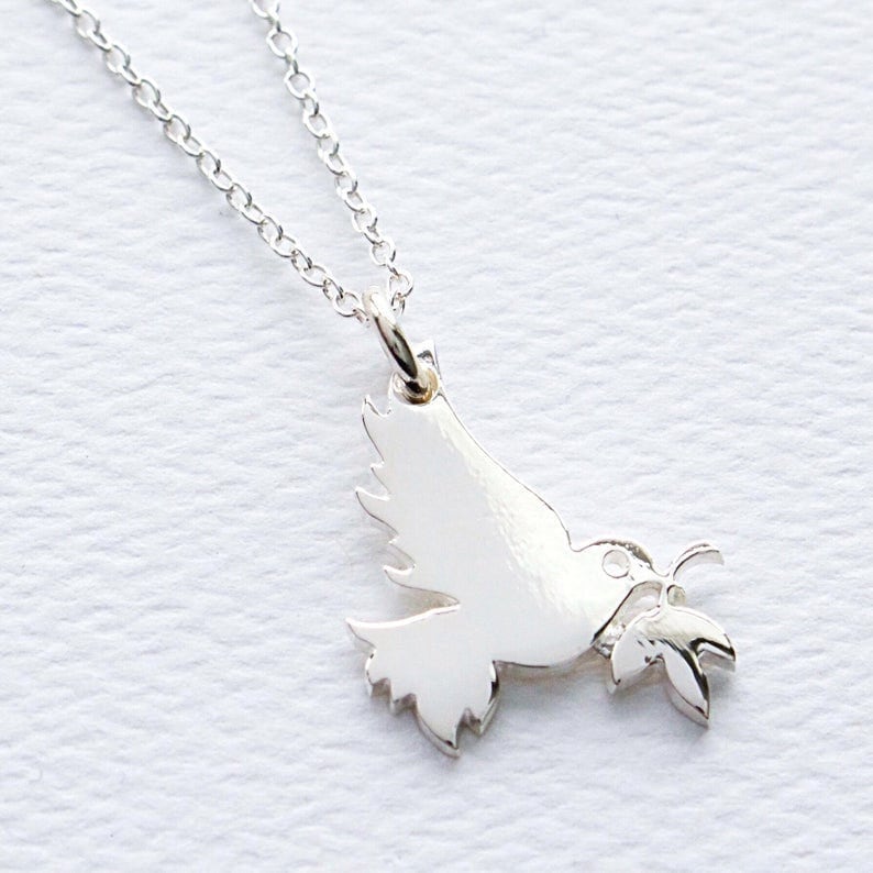 Dove Sterling Silver Necklace Dove Charm Peace Necklace Etsy