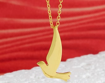 Collier colombe en or, colombe en or vermeil 24 carats et chaîne remplie d'or, bijoux pendentif colombe de Noël, cadeau religieux chrétien, livraison gratuite