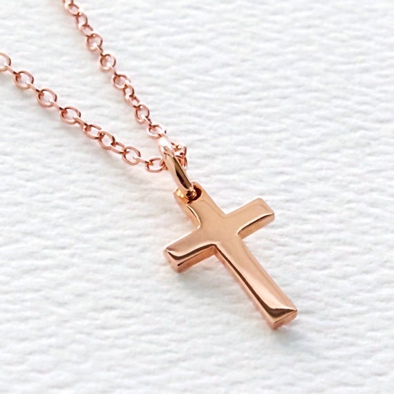 Rose Gold Petite Cross Necklace Dainty 