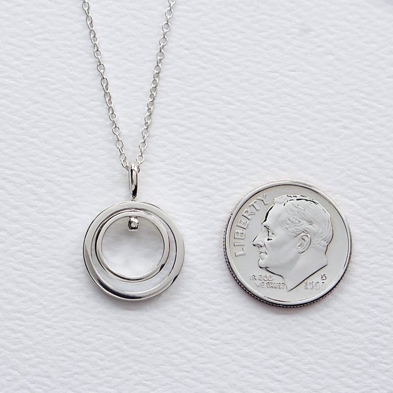 Circles Sterling Silver Necklace, Double Circle Necklace, Silver Round Pendant, Womens Modern Circles, 2 Two Circles Necklace, FREE SHIPPING image 4