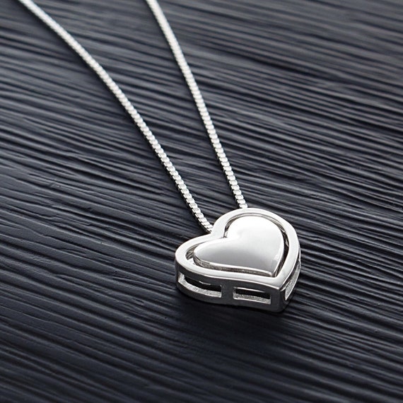 Two Hearts Pendant Necklace, Sterling Silver Double Heart Jewelry