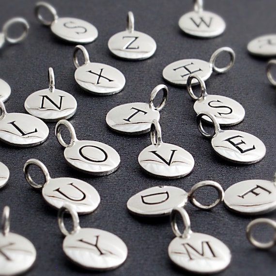 Antiqued Finish Sterling Silver Letter C Disk Charm Antiqued Finish Sterling Silver Letter C Disk Charm