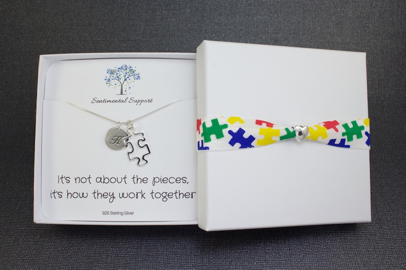 Autism Awareness Puzzle Piece and Letter Charm Sterling Silver Necklace ...