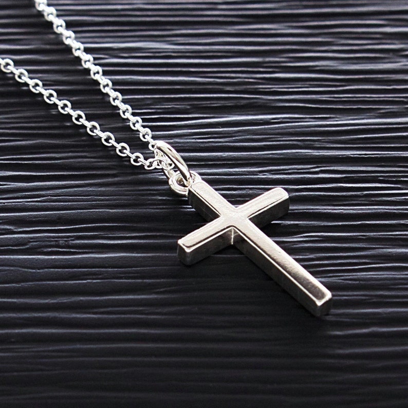 Sterling Silver Cross Necklace, Religious Jewelry Gift, Womens Christian Faith Medium Cross Pendant, Christmas Cross Gift, FREE SHIPPING image 4