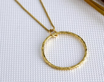 Collier pendentif cercle martelé en or, bijoux cercle ouvert martelé, pendentif créole rond en or, collier boucle simple pour femme, livraison gratuite