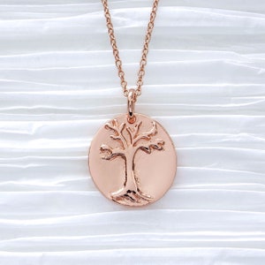 Collana con ciondolo Albero della Vita in oro rosa, collana con albero, SPEDIZIONE GRATUITA, gioielli botanici per la festa della mamma, albero genealogico simbolico