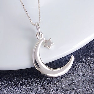 Crescent Moon and Star Necklace, Sterling Silver Moon Necklace, Moon Pendant, Lunar Necklace, Celestial Jewelry, FREE SHIPPING