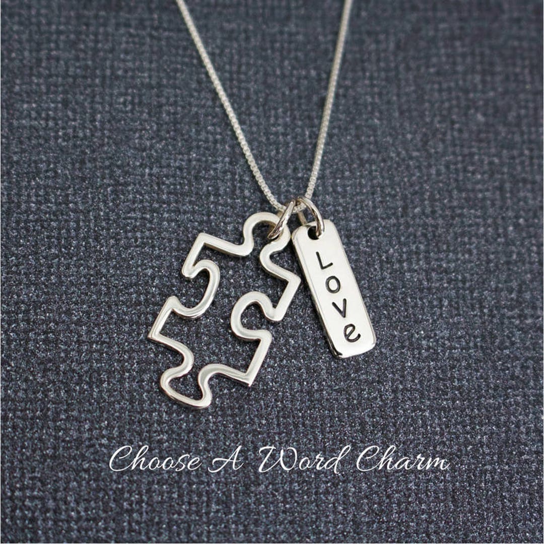 Autism Puzzle Piece and Inspirational Word Charm Sterling Silver ...