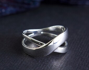 Bague en argent entrecroisé, bague en argent pour femme, bague en X, jonc de chevauchement, bague moderne en argent sterling 925, bijoux pour bague