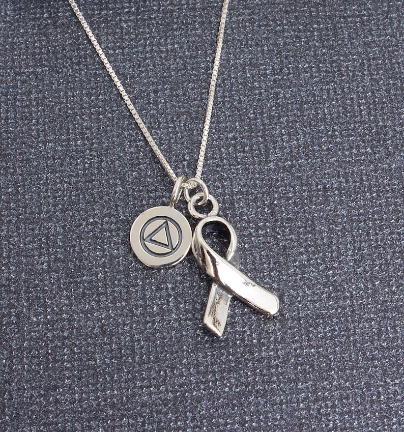 Aa Chain Alcoholics Anonymous AA Charm Necklace, Awareness Ribbon, Unity ...