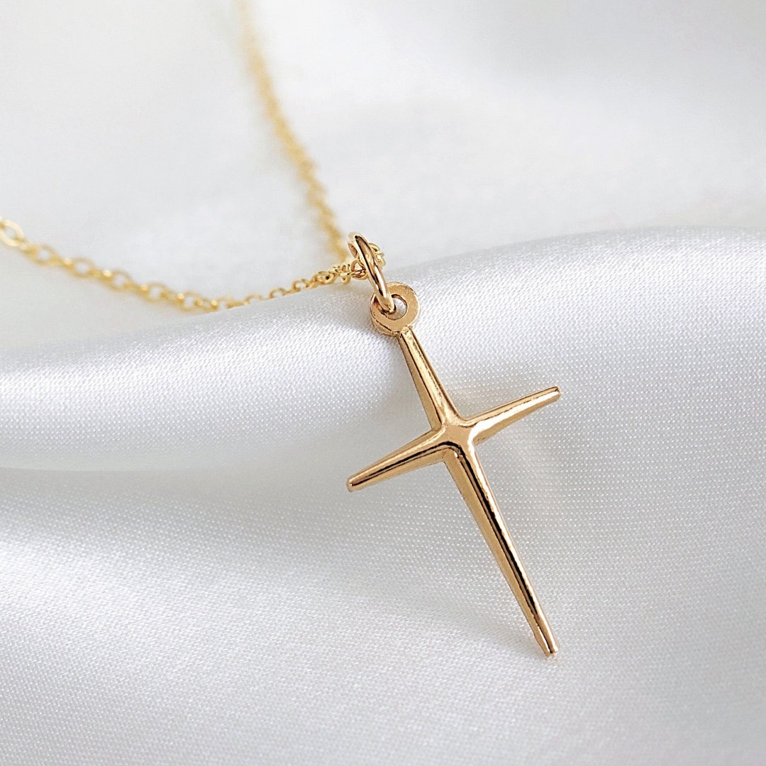 Gold Cross Necklace, Women's 14 Karat Gold Filled Cross Pendant — free download
