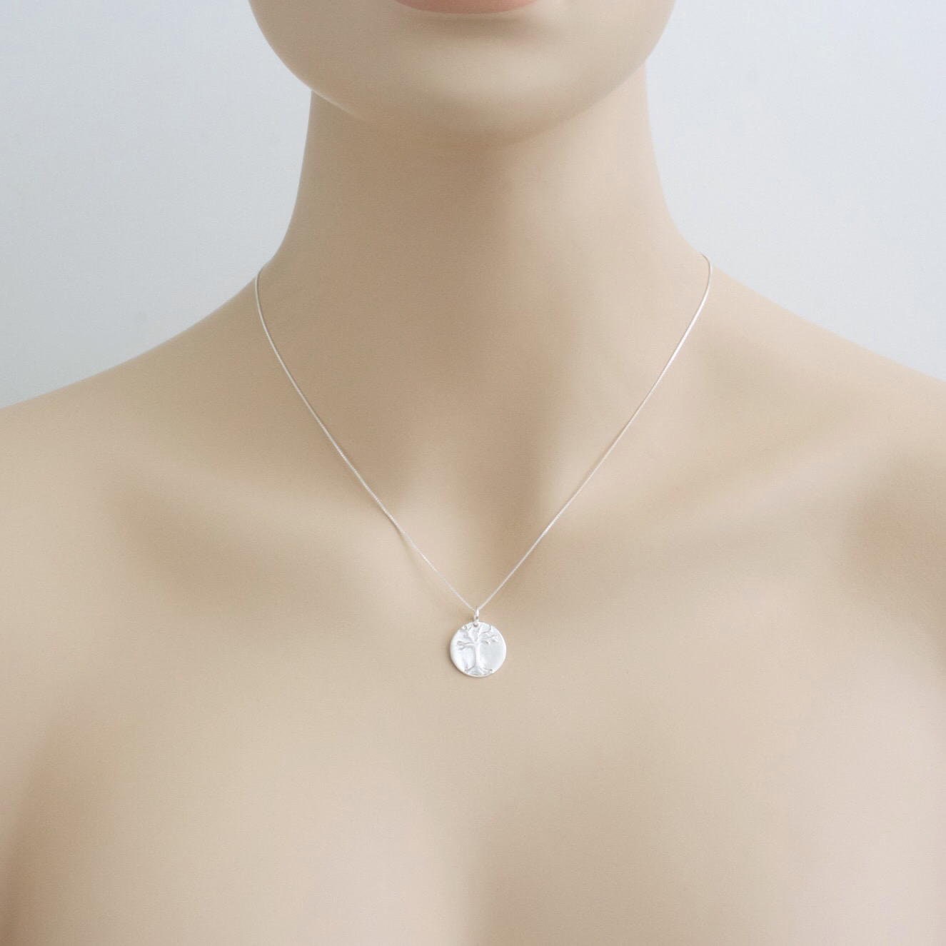 Sterling Silver inch Round Tree of Life Necklace