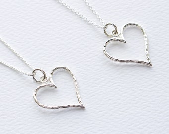Collier pendentif en argent sterling coeur martelé, bijoux coeur Saint-Valentin pour femme, livraison gratuite, breloque coeur anniversaire de mariage mariage fête des mères