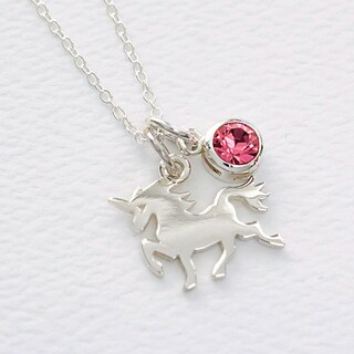 Collana In Argento 925 Con Ciondolo Unicorno E Pietra Di Aprile | Regalo Per Donne E Ragazze | Catena Regolabile 45 Cm + 5 Cm | Confezione Regalo Inclusa