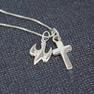 Sterling Silver Dove And Cross Necklace, Christian Baptism Gift, Holy Communion Gift, Flying Peace Dove, Religious Spiritual Bird Cross