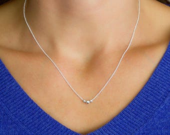 Sterling Silver Floating Bead Necklace, Tiny Spheres Jewelry, Women's Minimalist Necklace, Adjustable Ball Charm Necklace, FREE SHIPPING