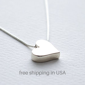 Sterling Silver Heart Bead Necklace, Simple Floating Heart Charm, Minimal Heart Jewelry, Valentine's Love Gift, Mother's Day, Birthday Gift image 1