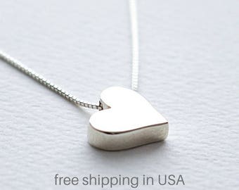 Collar de cuentas de corazón de plata de ley, encanto de corazón flotante simple, joyería de corazón mínima, regalo de amor de San Valentín, día de la madre, regalo de cumpleaños