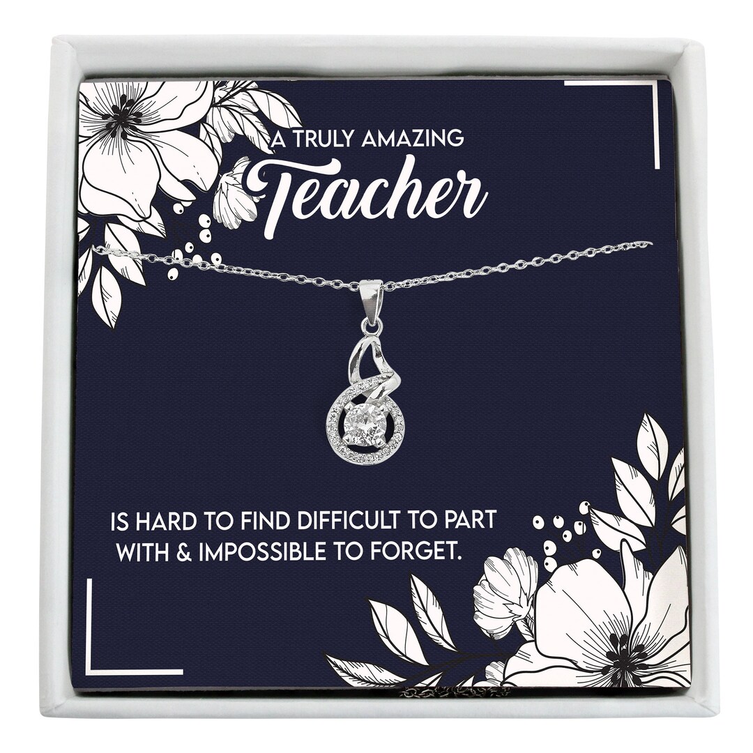 Teacher Gift, Silver Necklace With Personalized Message Card and ...