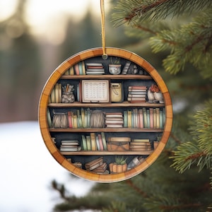 Personalized Holiday Keepsake for Bookshelf Decor, 2024 Custom Ceramic Ornament,Housewarming Gift, or Christmas Library Theme